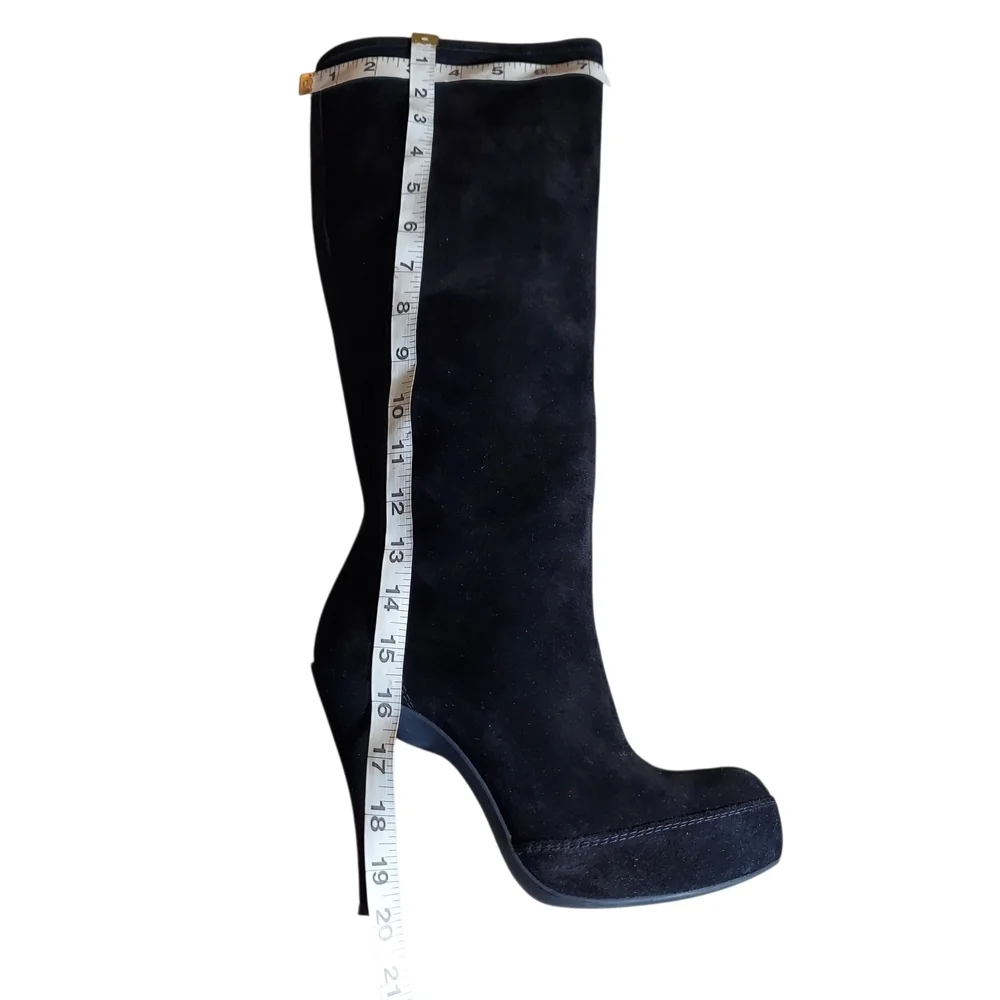 Pedro García Black Suede Knee-High Platform Stilletto Heel Boots - Picture 10 of 16